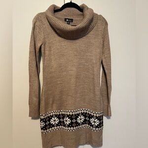AB Studio Tan Cowl Neck Sweater with Snowflake Design